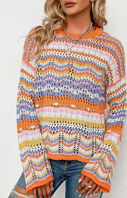 Wielokolorowy sweterek z dzianiny w stylu lat 70