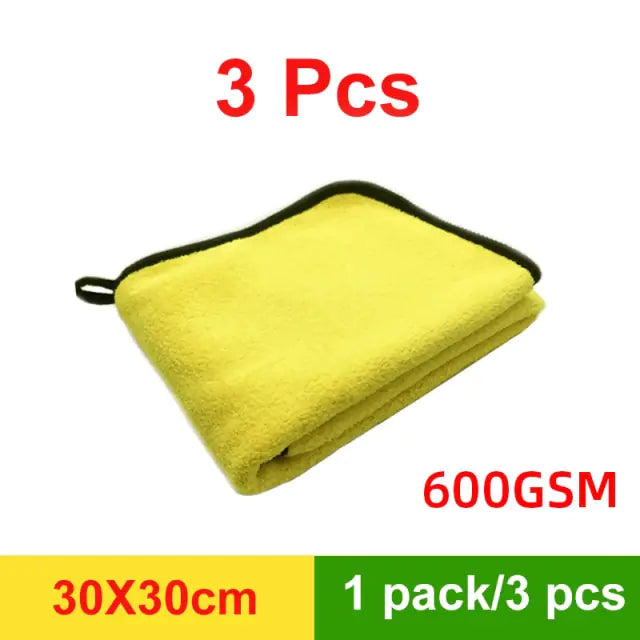 Quick Drying Microfiber Towel Yellow and Grey 30x30x3pcs 600GSM