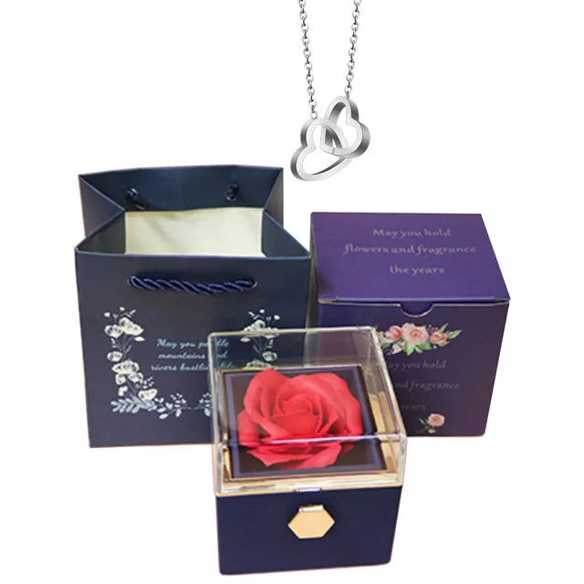 Rose Box-Engraved Heart Necklace Silver preserved rose box 19