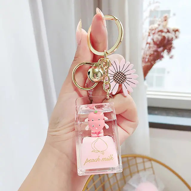Quicksand Fruit Daisy Keychain Charm Baby Pink Style 6