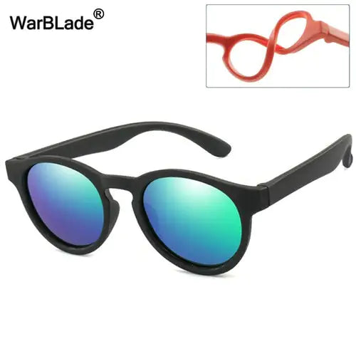 Kids Polarized Round Sunglasses Black Frame /Blue Green Lense