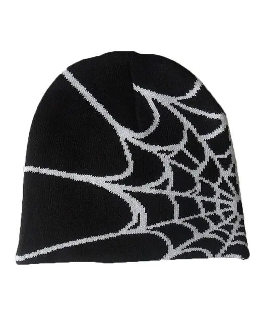 Gothic Spider Pattern Knitted Beanie Black One Size