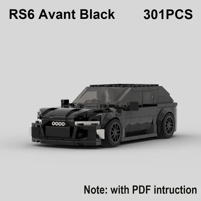 Speed Sports Car Building Blocks Black RS6 Avant No Box, With Instruction