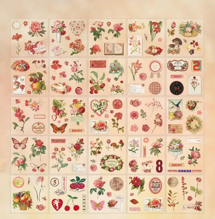 Vintage Nature Sticker Set-100 Pieces