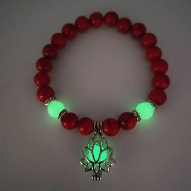 Glow In The Dark Natural Stone Bracelet Red Green