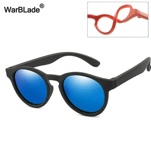 Kids Polarized Round Sunglasses Black Frame/Blue Lense