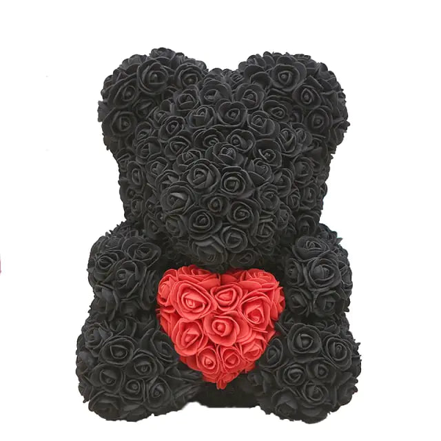 Rose Teddy Bear Black with Red No Box 40cm