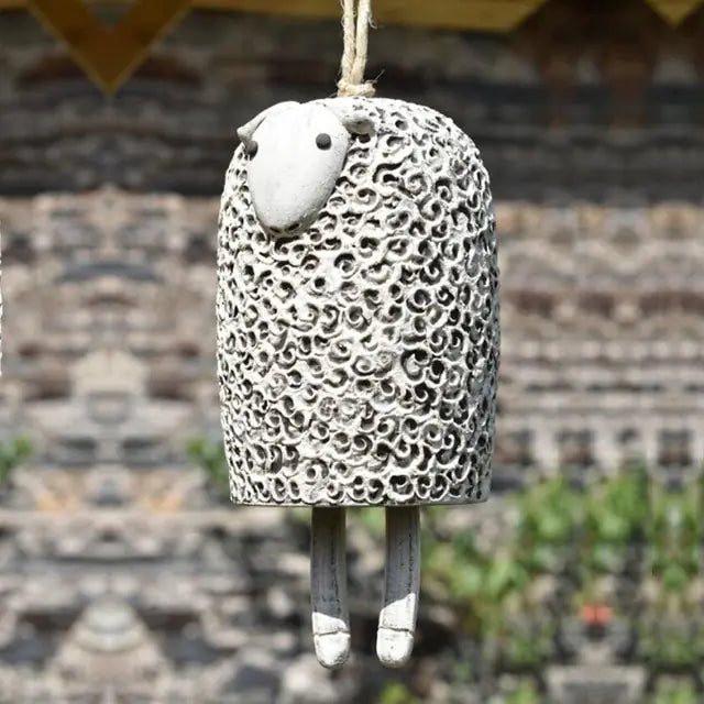 Vintage Animal Bell Wind Chimes White F-Sheep