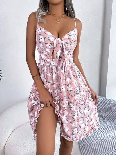 Printed Plunge Sleeve Cami Dress Blush Pink M
