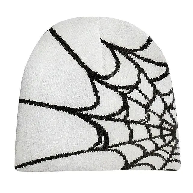 Spider Web Printed Knitted Pullover Wool Hat White One Size