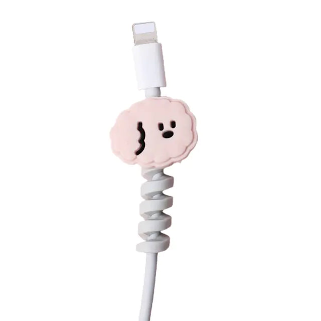 Cute Silicone Data Line Cable Protector Pink Cloud