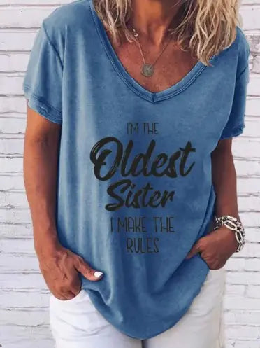 "I'm The Oldest Sister" Print Tee Blue