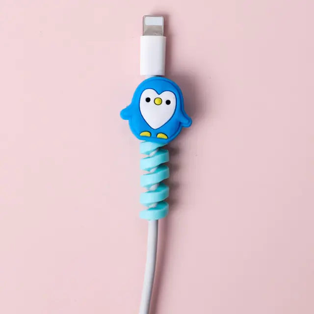 Cute Silicone Data Line Cable Protector Blue Penguin