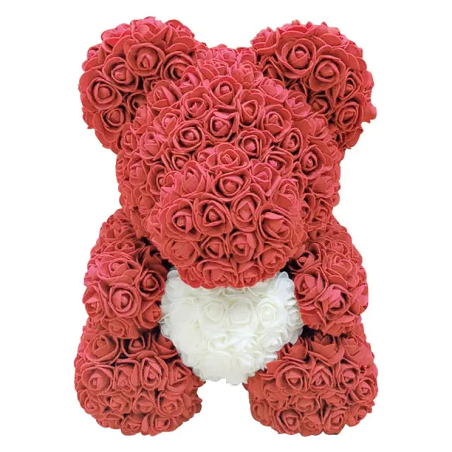 Rose Teddy Bear Red with White No Box 40cm