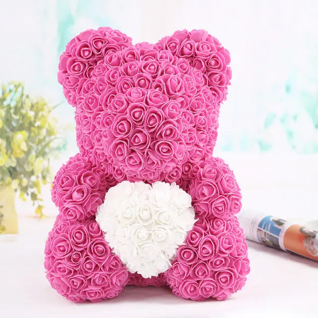 Rose Teddy Bear Rose Pink with White No Box 40cm