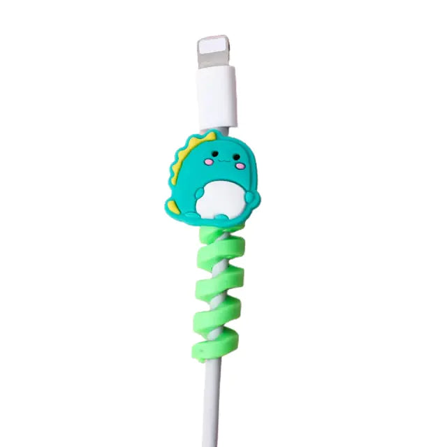 Cute Silicone Data Line Cable Protector Blue Dino