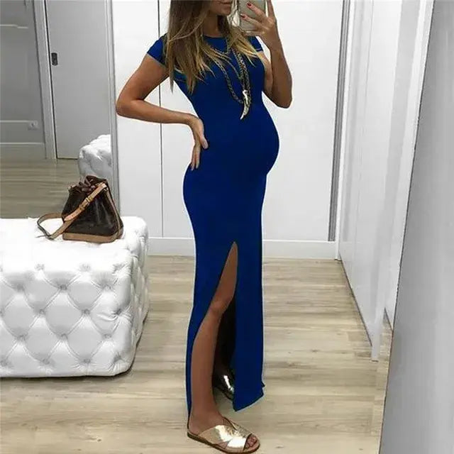 Long Dress Pregnancy Clothes Blue XXL