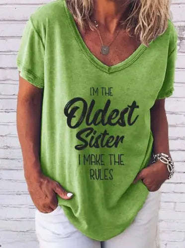 "I'm The Oldest Sister" Print Tee Green