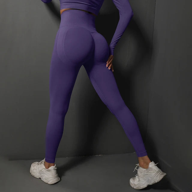 Seamless Gym Leggings Women Yoga Pants Deep Purple L