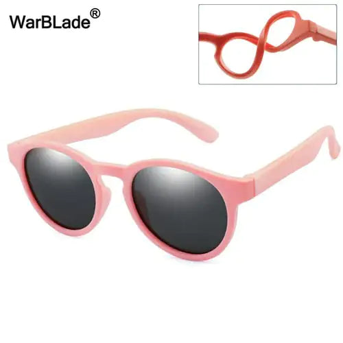 Kids Polarized Round Sunglasses Pink Frame/Black Lense