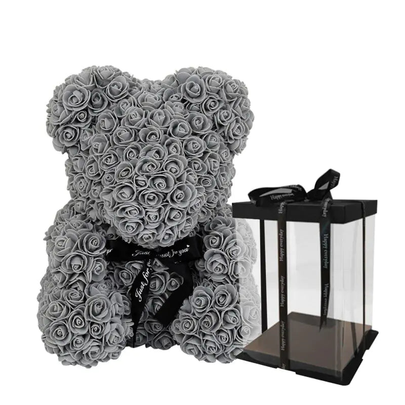 Rose Teddy Bear Grey with Box 25cm