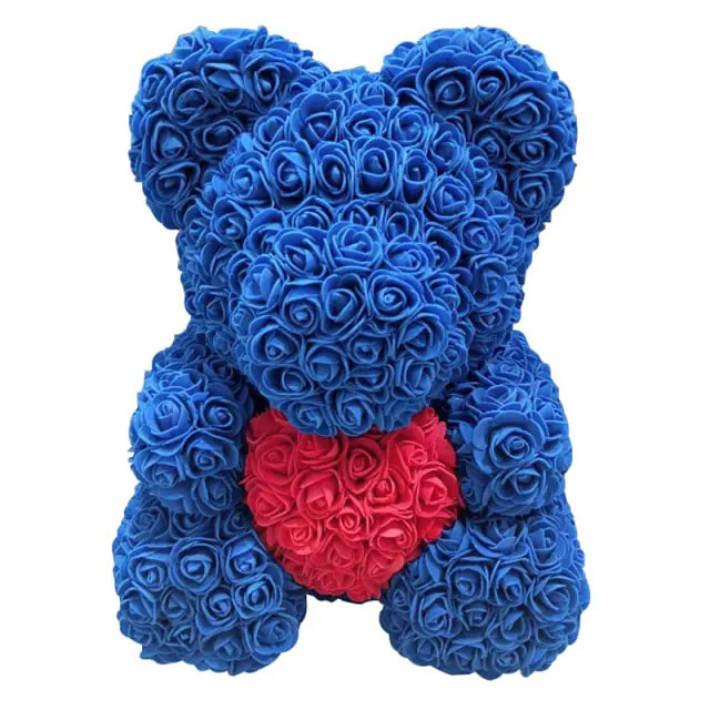 Rose Teddy Bear Blue with Red No Box 40cm