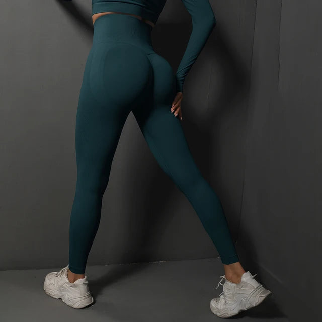 Seamless Gym Leggings Women Yoga Pants Blue Green M