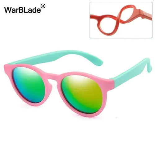 Kids Polarized Round Sunglasses Pink Blue Frame / Multi Lense