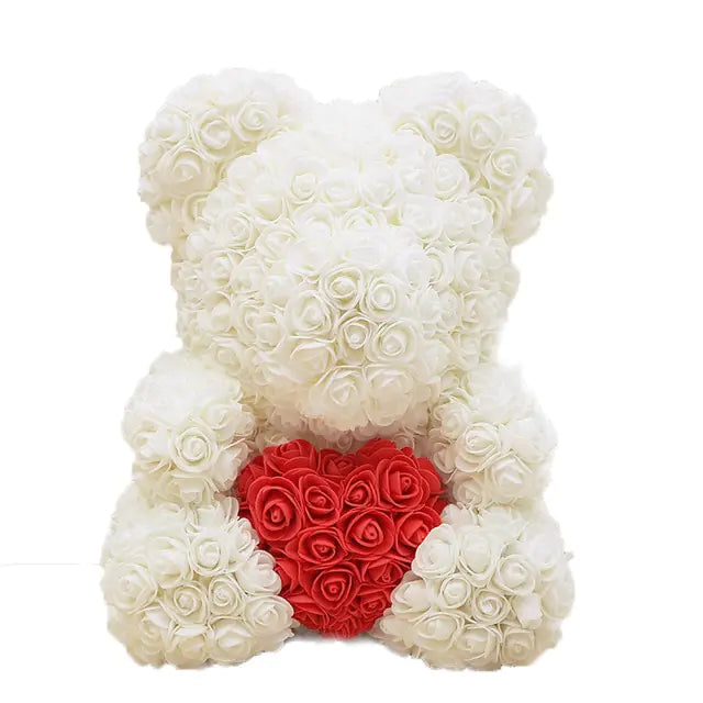 Rose Teddy Bear Milk white with Red No Box 40cm