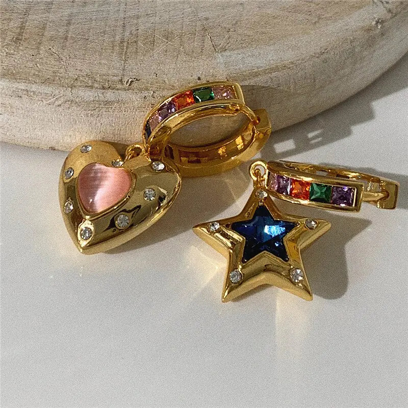 Colorful Heart Star Earrings