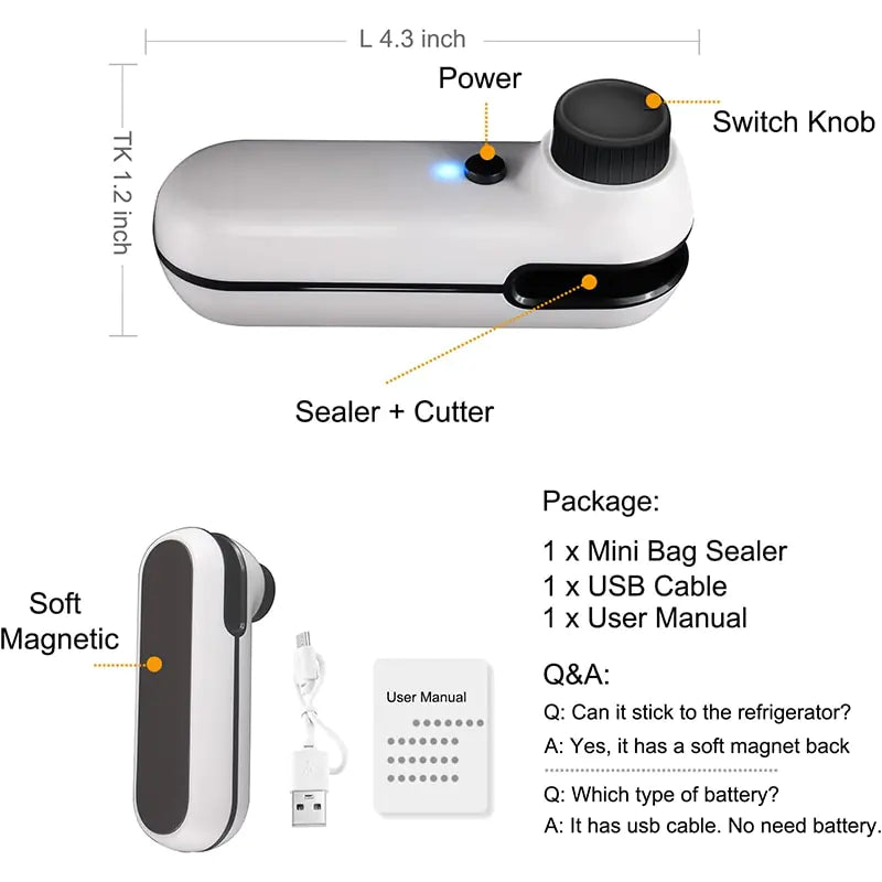 USB Mini Bag Sealer Cutter