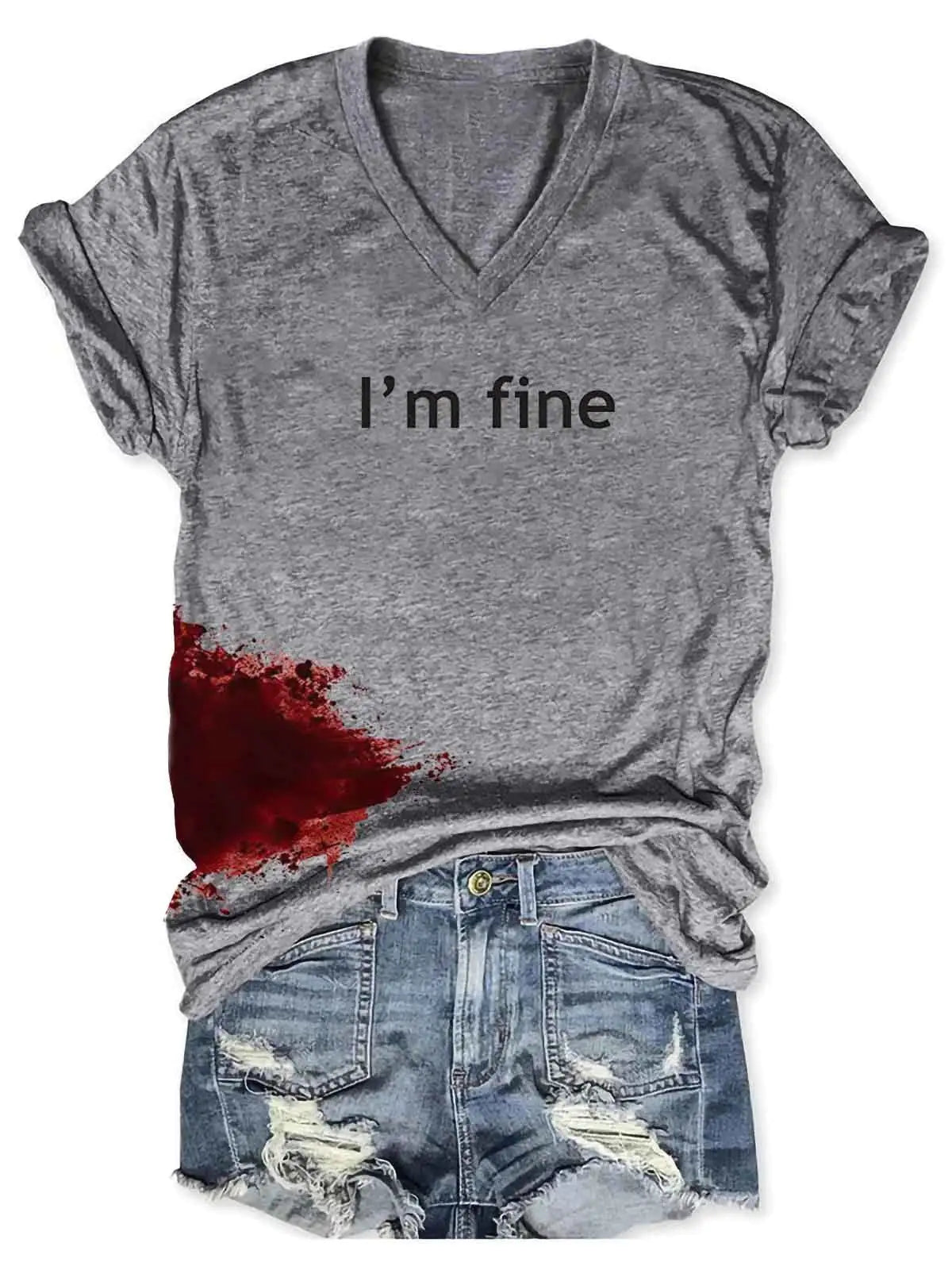 Women Halloween Bloodstained I'm Fine Shirt