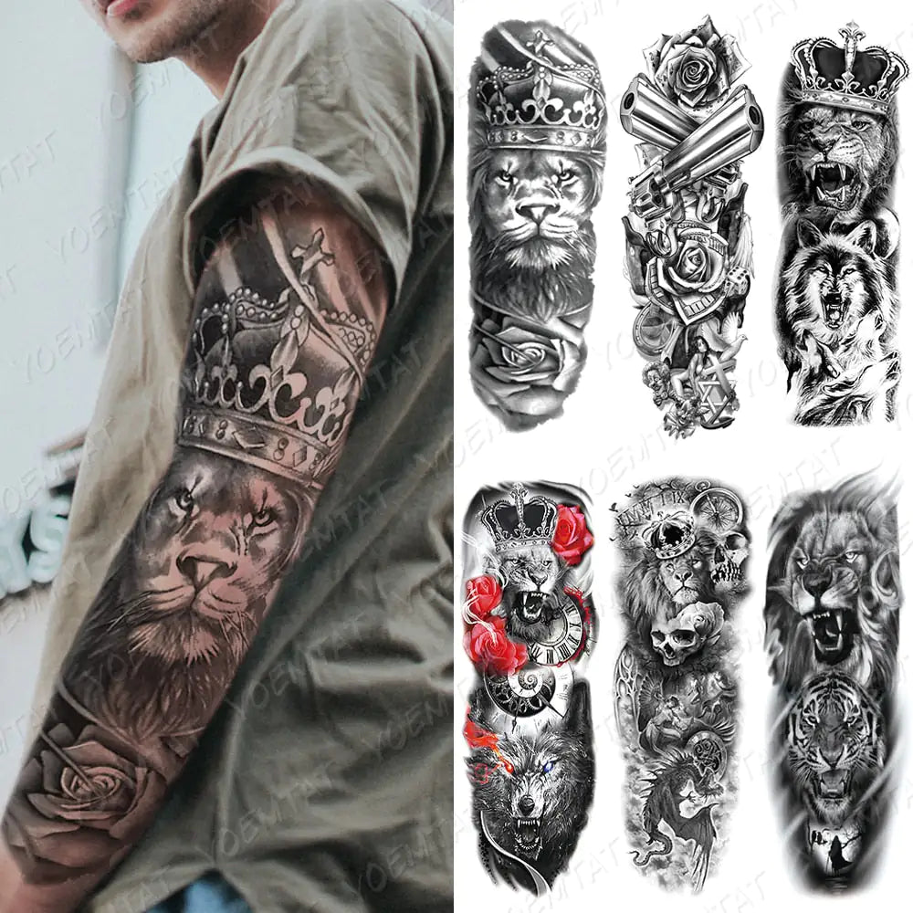 Lions in Gray and Shaded Black Tattoos